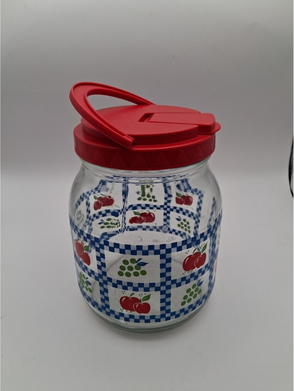 Vintage MCM Sun Tea Glass Beverage Jar Grapes Apple Anchor Hocking